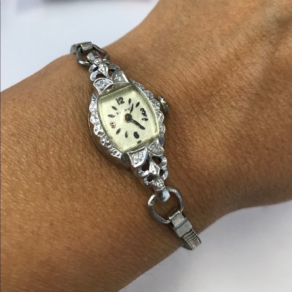 SOLD ❌Antique Bulova Watch 14k White Gold & Diamonds - Picture 2 of 5